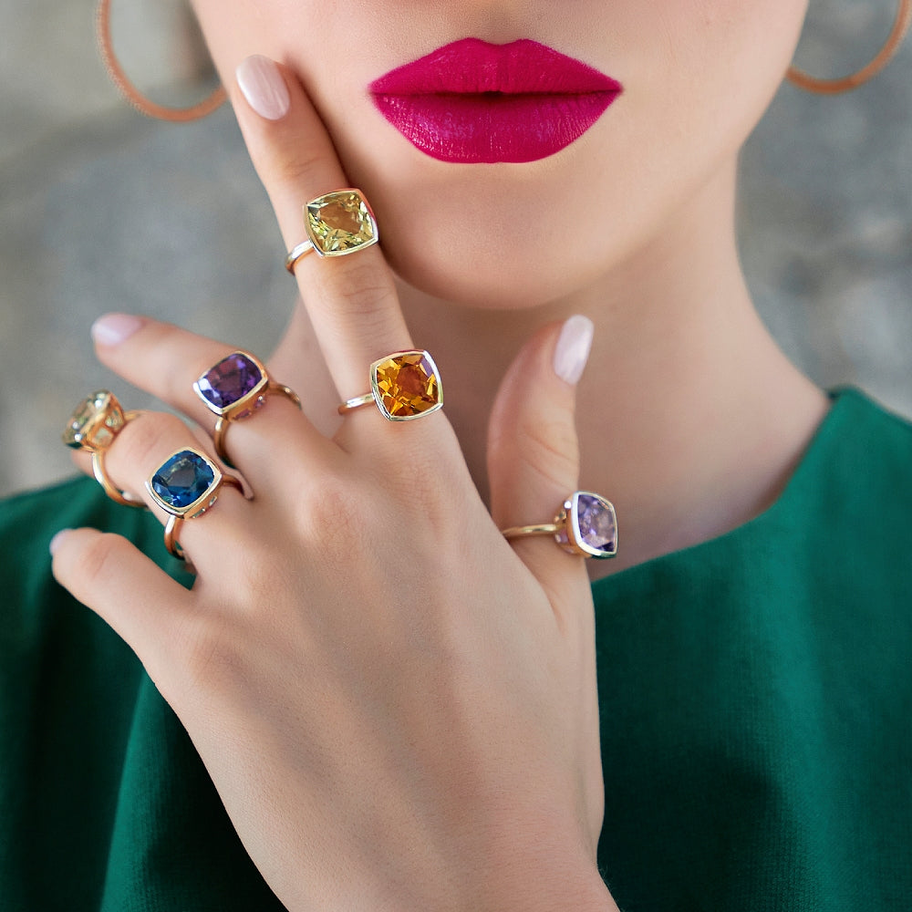 9ct Yellow Gold Single-Stone Green Quartz Ring