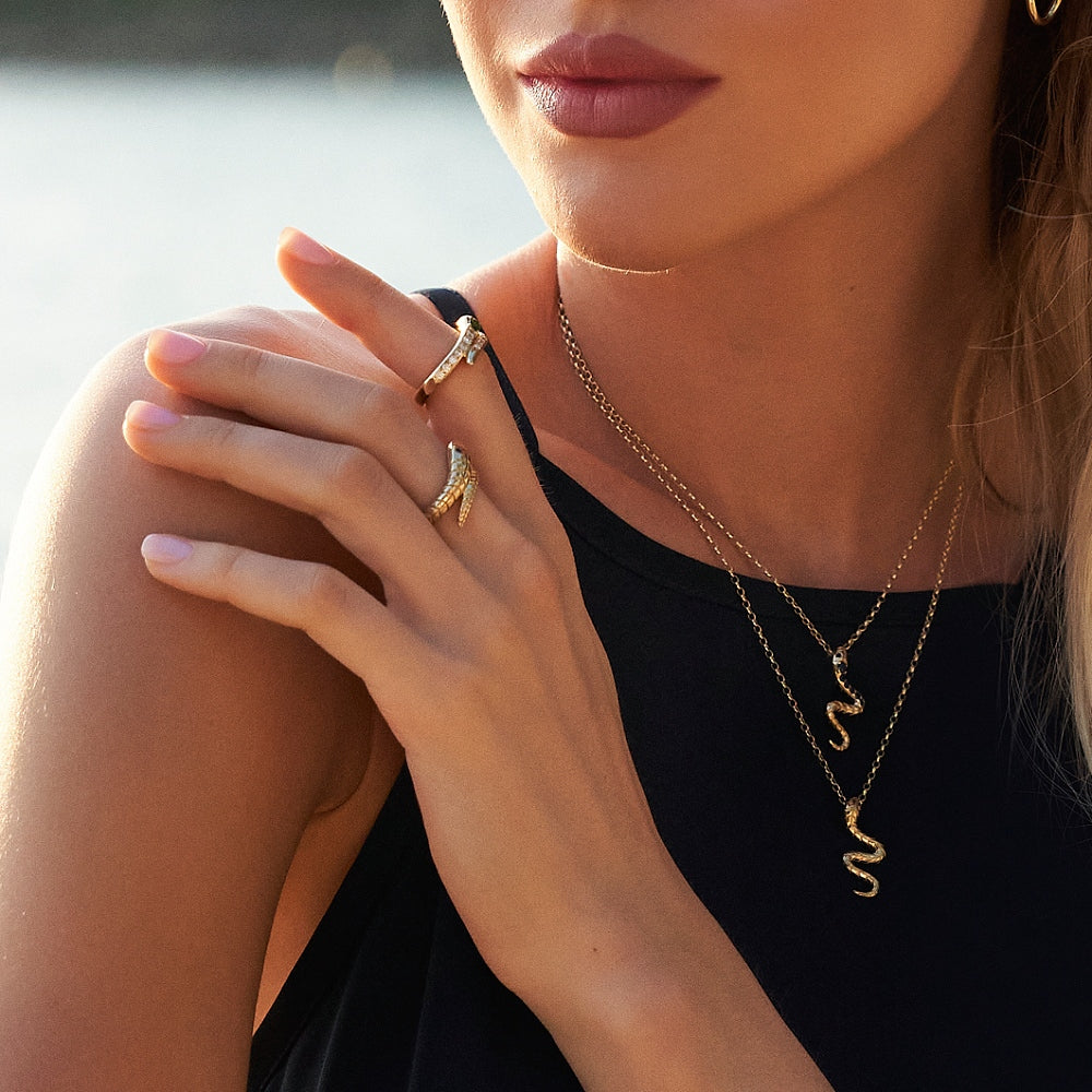 9ct Yellow Gold Snake Necklace with Sapphire