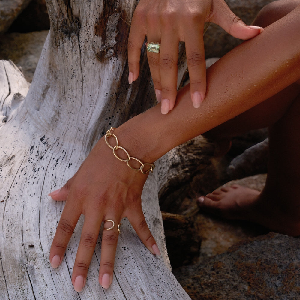 9ct Yellow Gold Claw-Set Green Quartz and Pavé-Set Red Sapphire Cocktail Ring