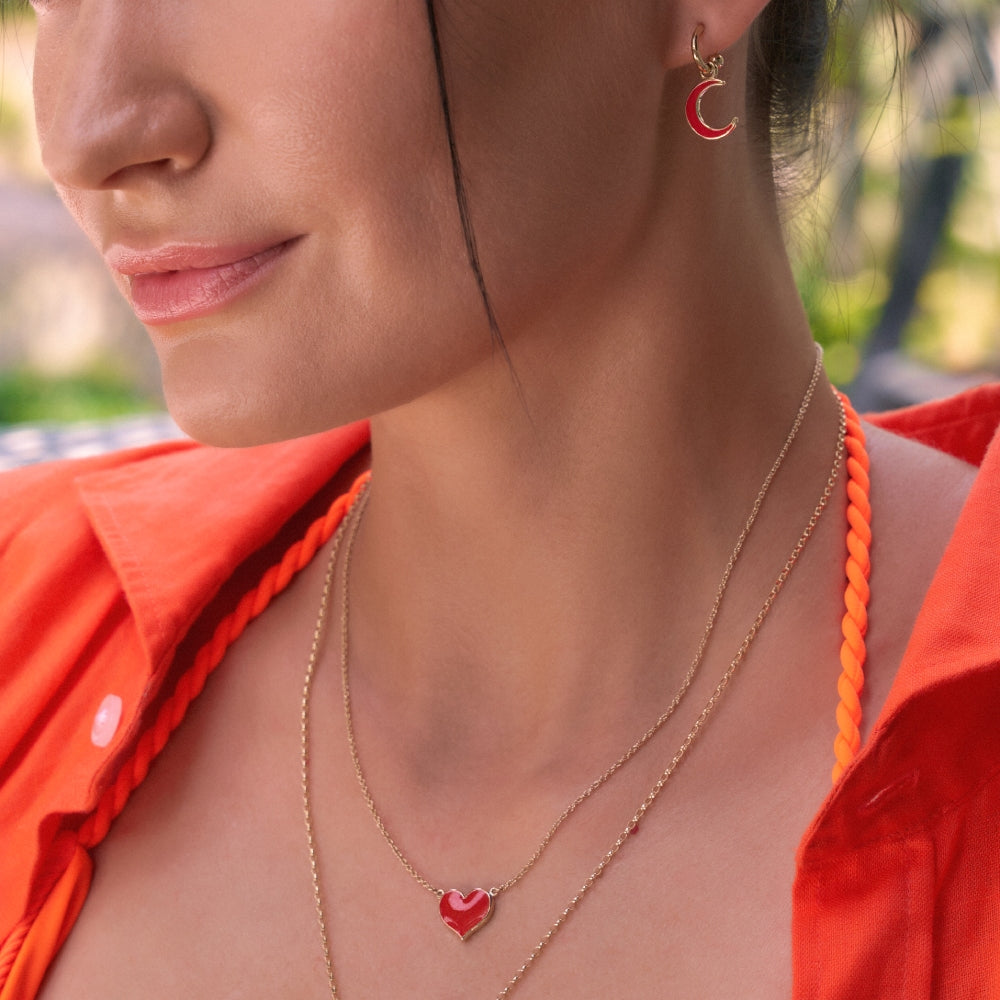 9ct Yellow Gold Earrings with Interchangeable Red Enamel Bolt Drops