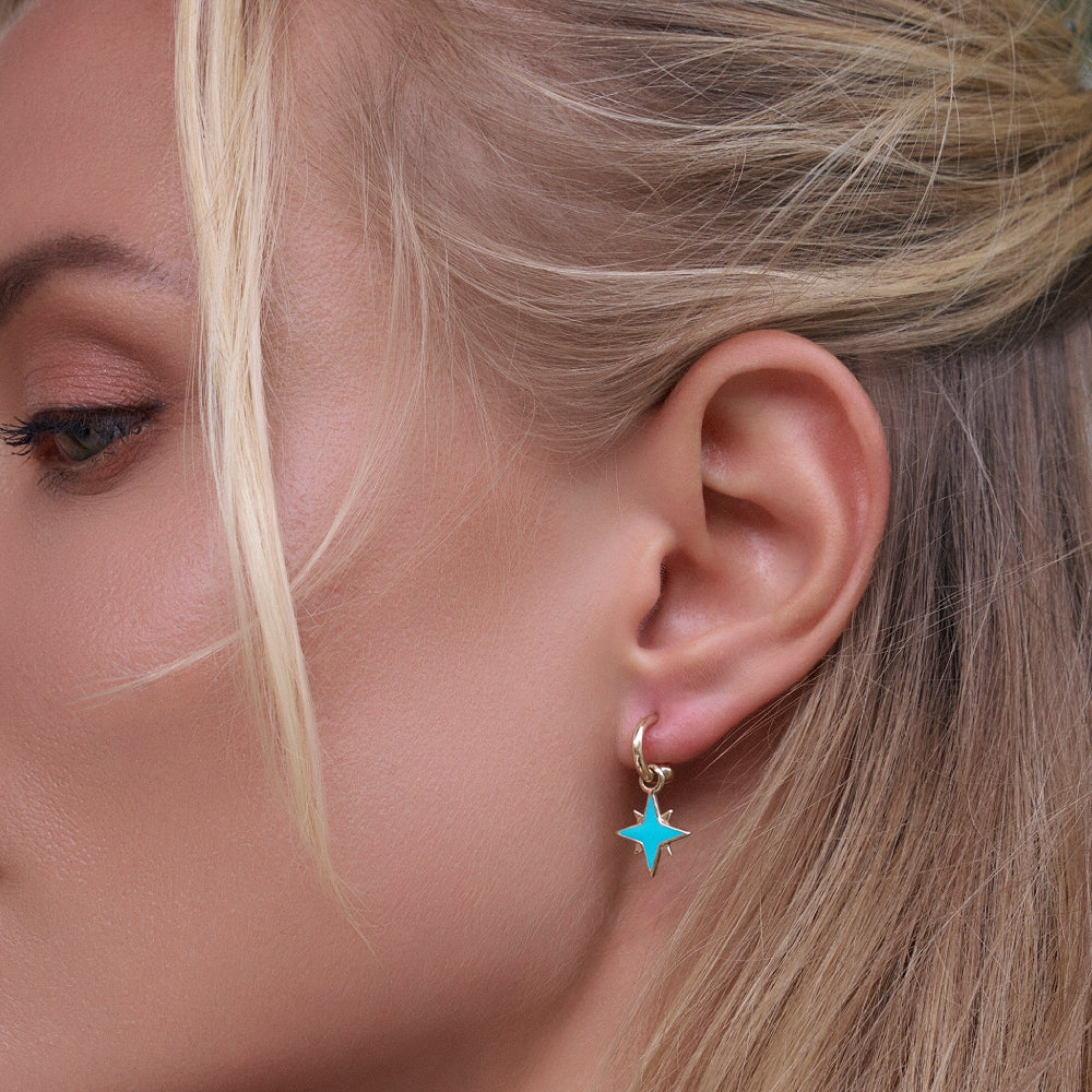 9ct Yellow Gold Earrings with Interchangeable Turquoise Enamel Star Drops