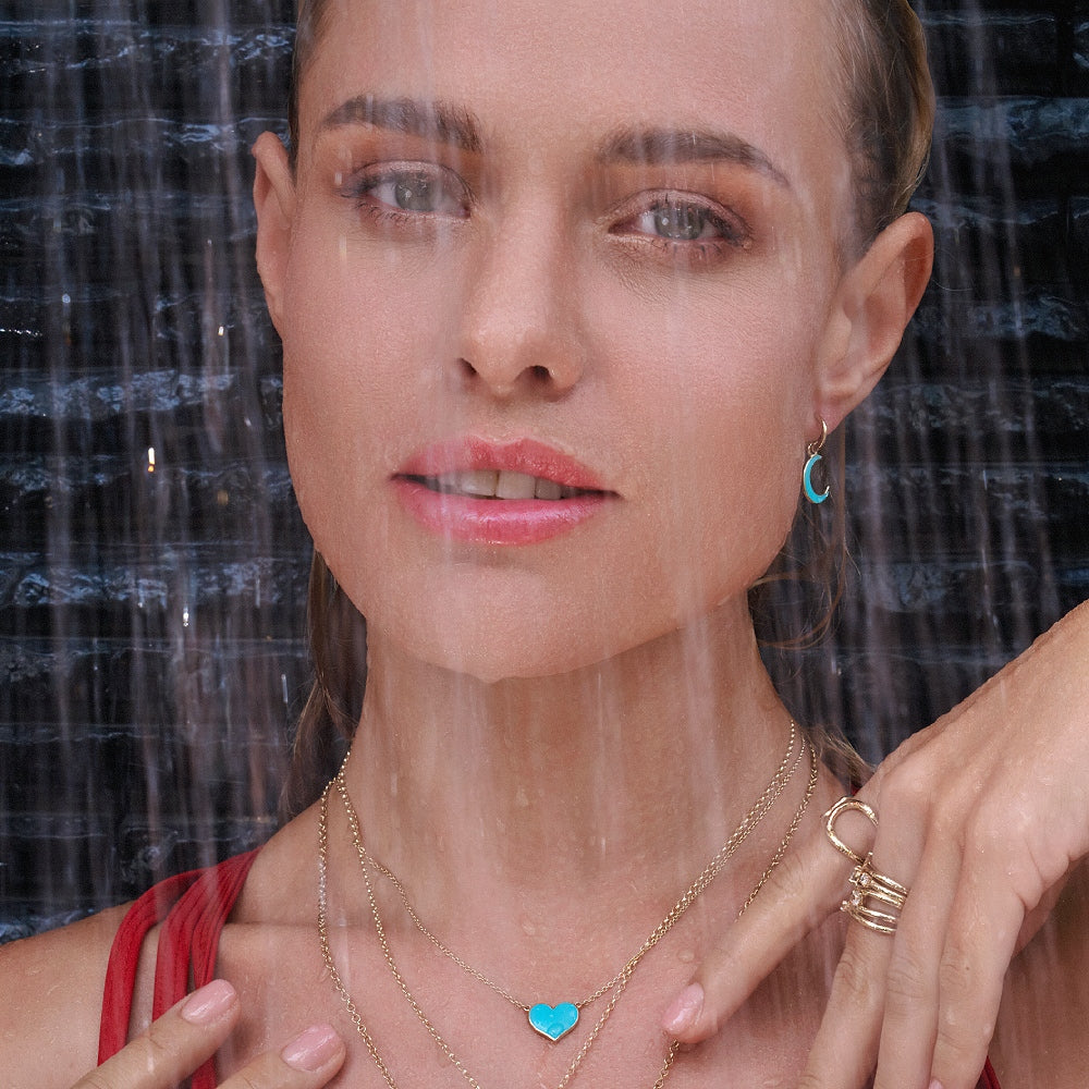 9ct Yellow Gold Turquoise Enamel Half-Moon Necklace