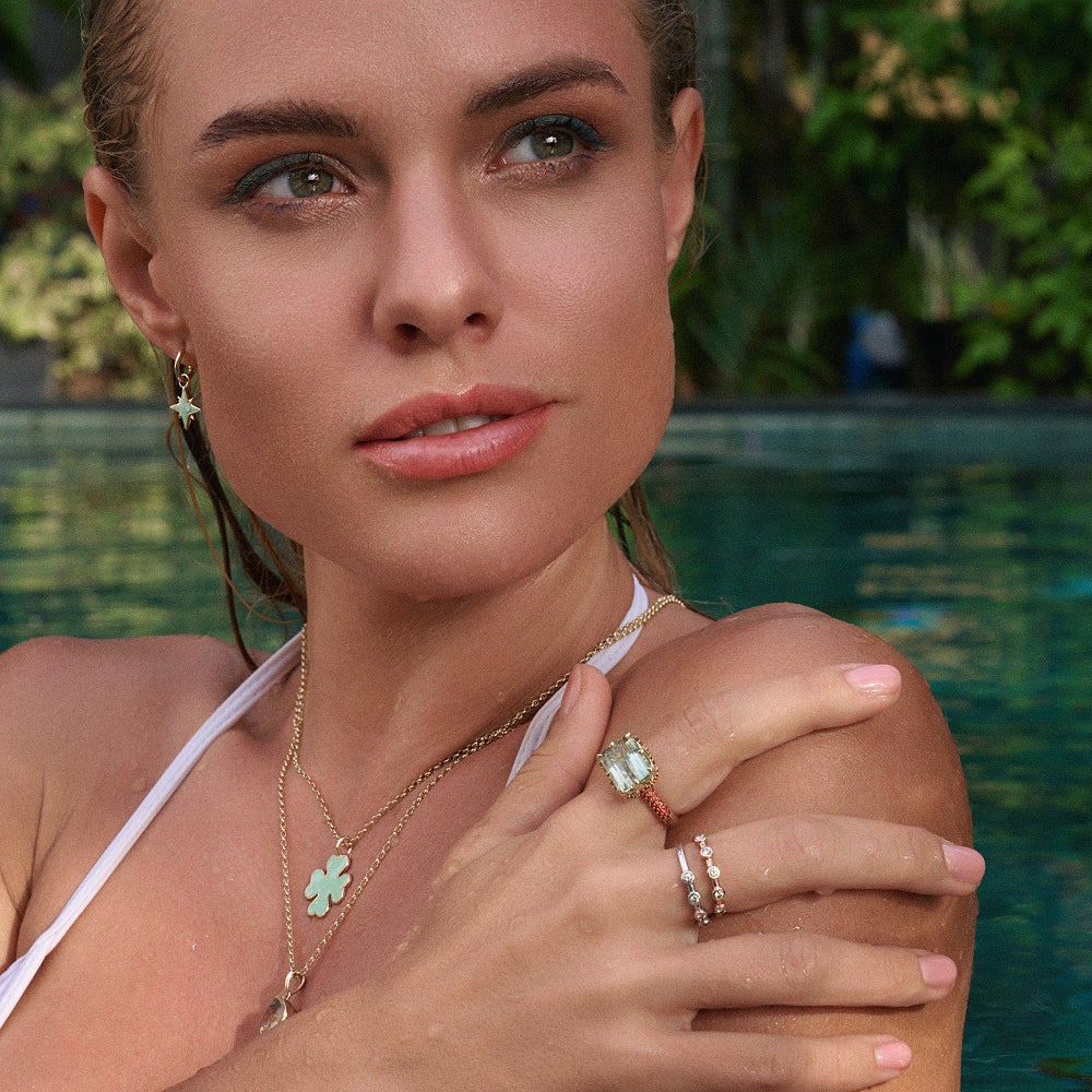 9ct Yellow Gold Claw-Set Green Quartz and Pavé-Set Red Sapphire Cocktail Ring