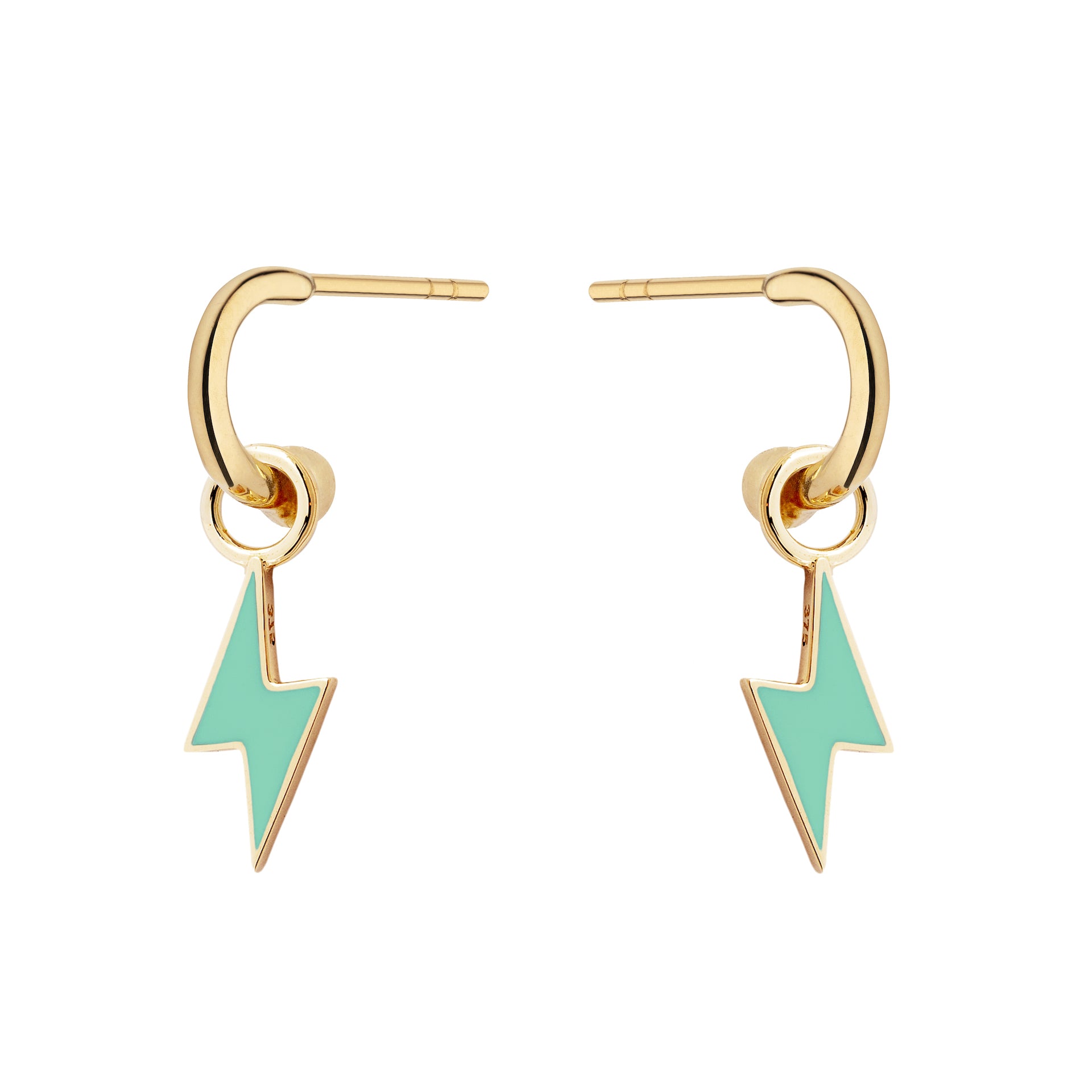 9ct Yellow Gold Earrings with Interchangeable Mint Green Enamel Bolt Drops