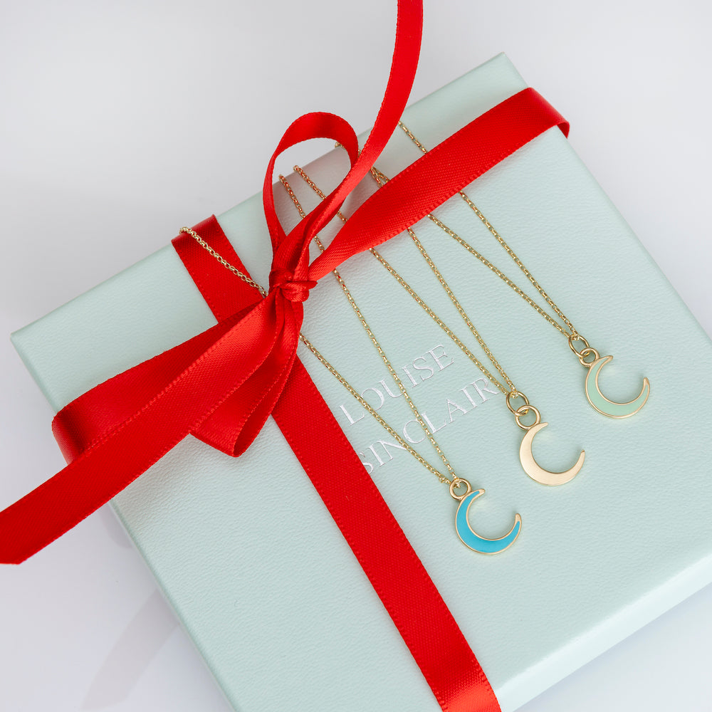 9ct Yellow Gold Turquoise Enamel Half-Moon Necklace
