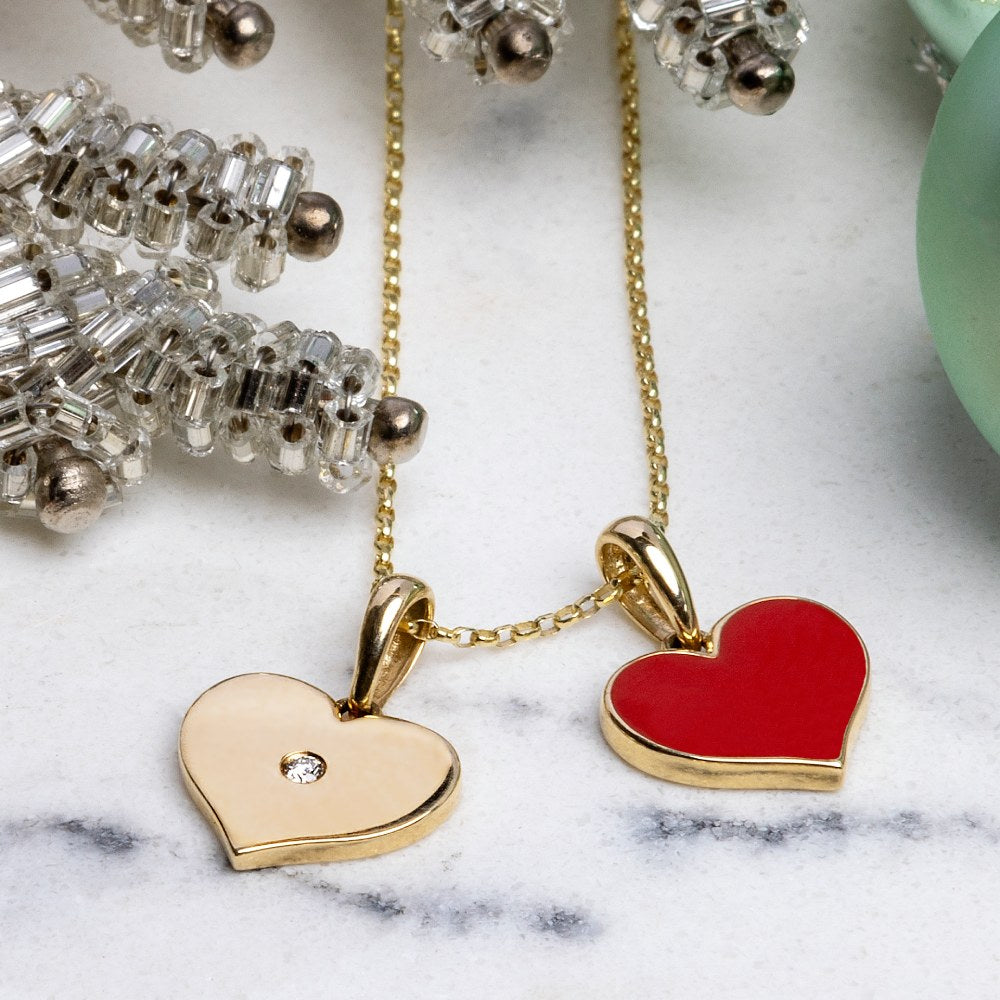 9ct Yellow Gold Plain Heart Necklace with Diamond