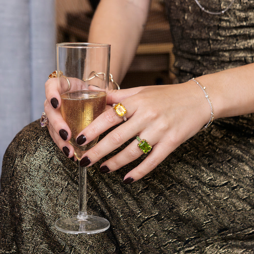 9ct Yellow Gold Claw-Set Citrine and Pavé-Set Pink Sapphire Cocktail Ring