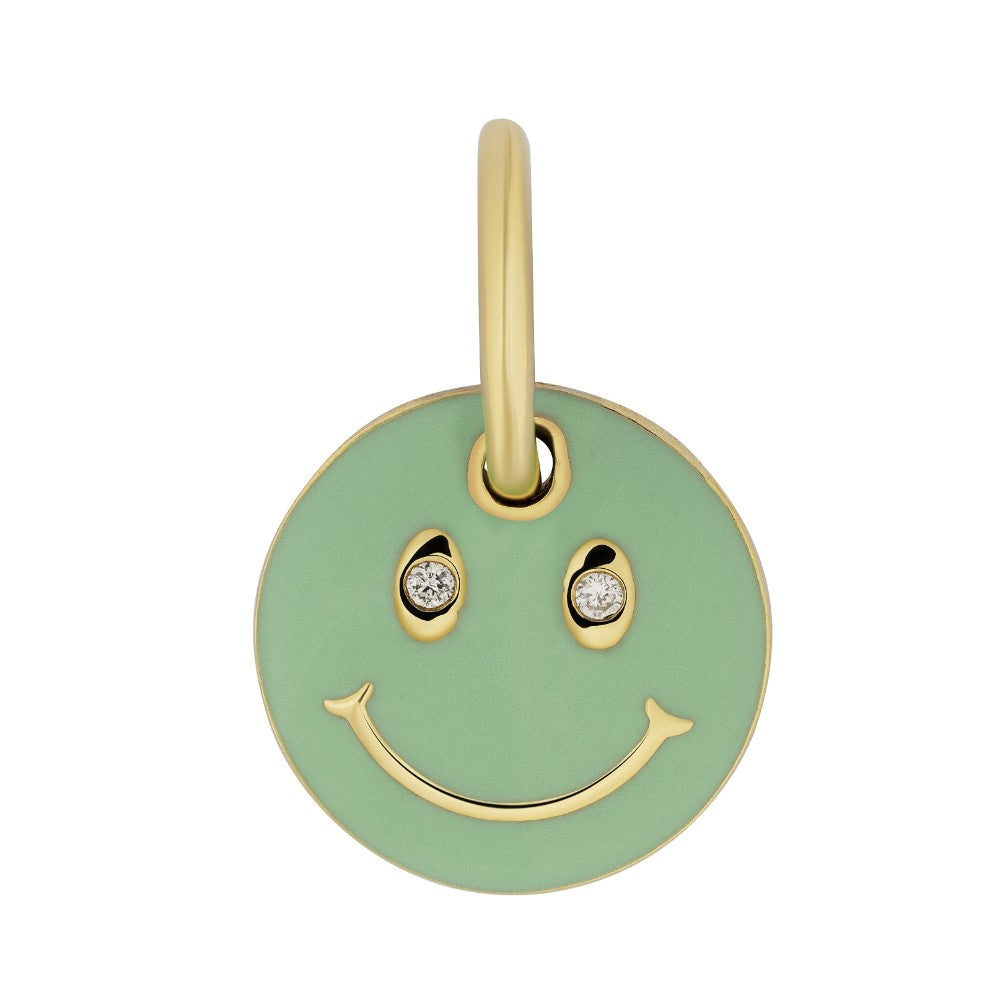 9ct Yellow Gold Smiley Necklace with Mint Green Enamel and Diamonds
