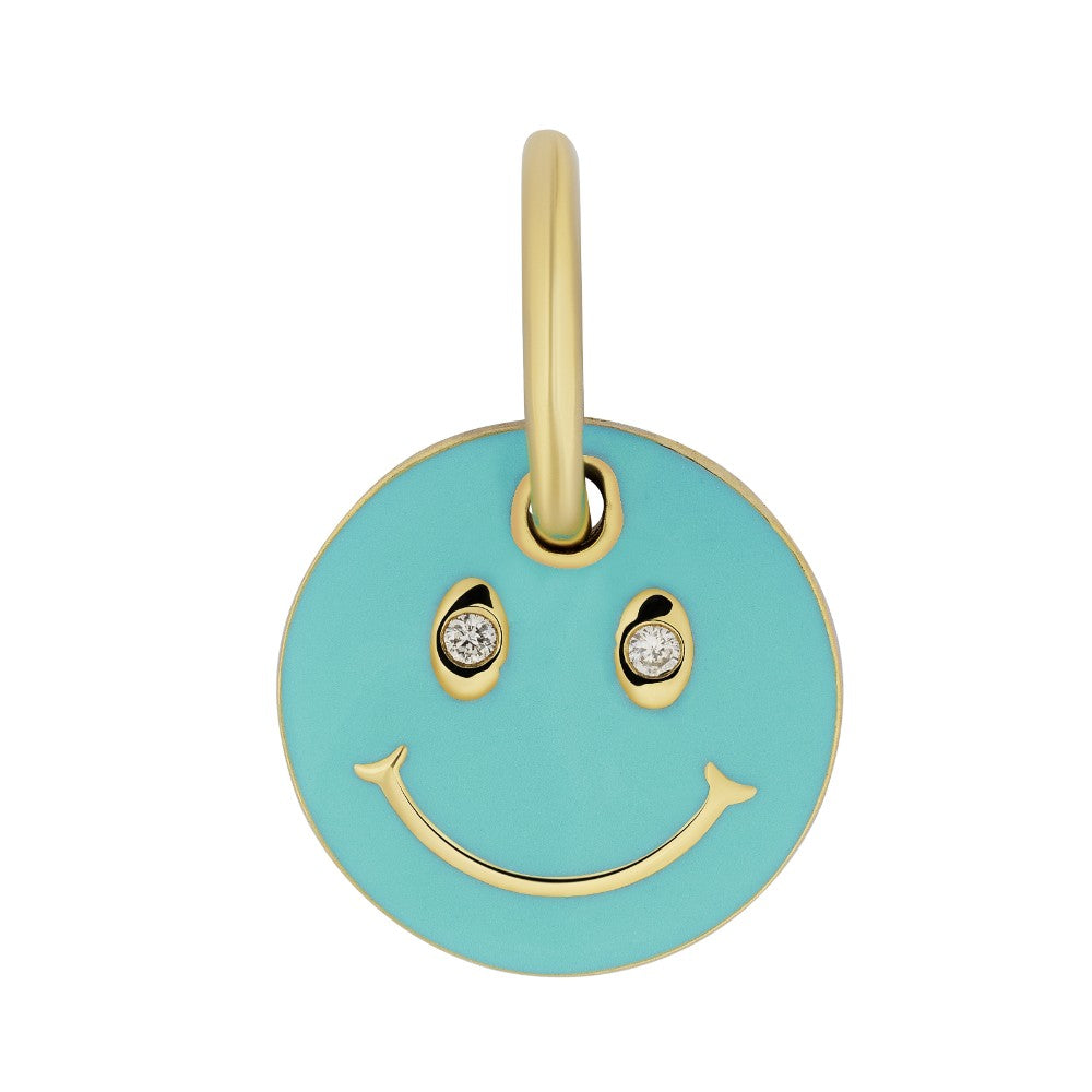 9ct Yellow Gold Smiley Necklace with Mint Green Enamel and Diamonds