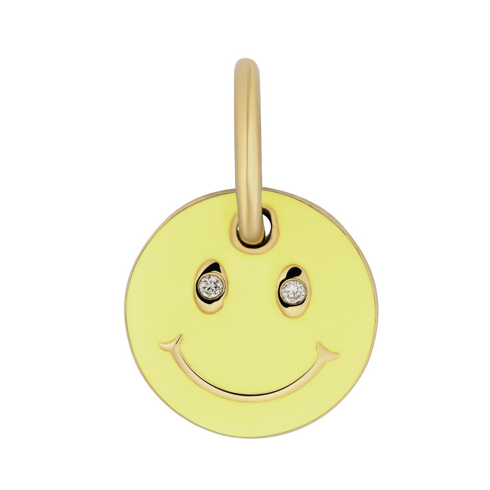 9ct Yellow Gold Smiley Necklace with Mint Green Enamel and Diamonds