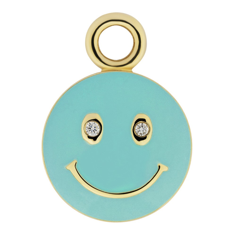 9ct Yellow Gold Earrings with Interchangeable Mint Green Enamel and Diamond Smiley Drops