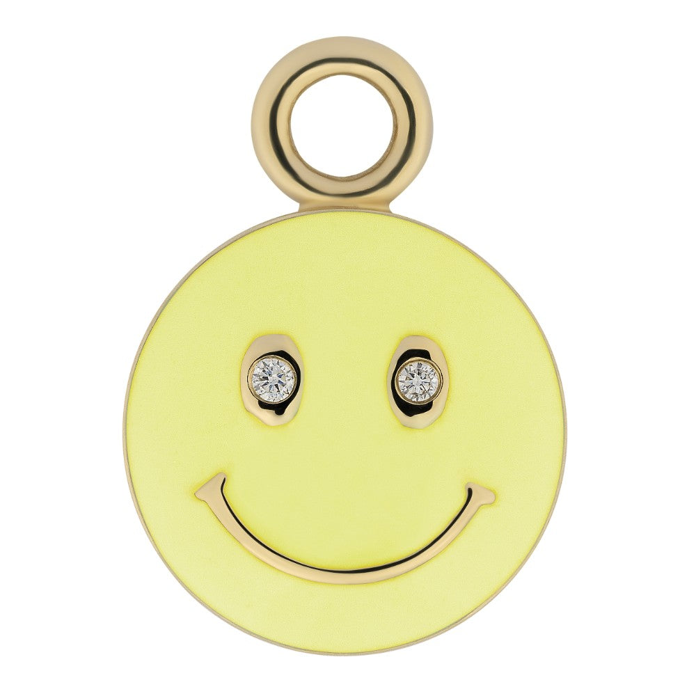 9ct Yellow Gold Earrings with Interchangeable Mint Green Enamel and Diamond Smiley Drops