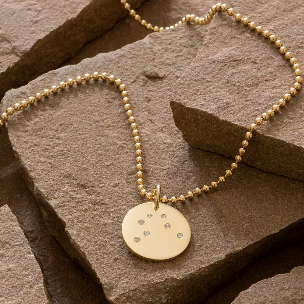 9ct Yellow Gold Disc Zodiac Necklace with Diamond-Set Constellation