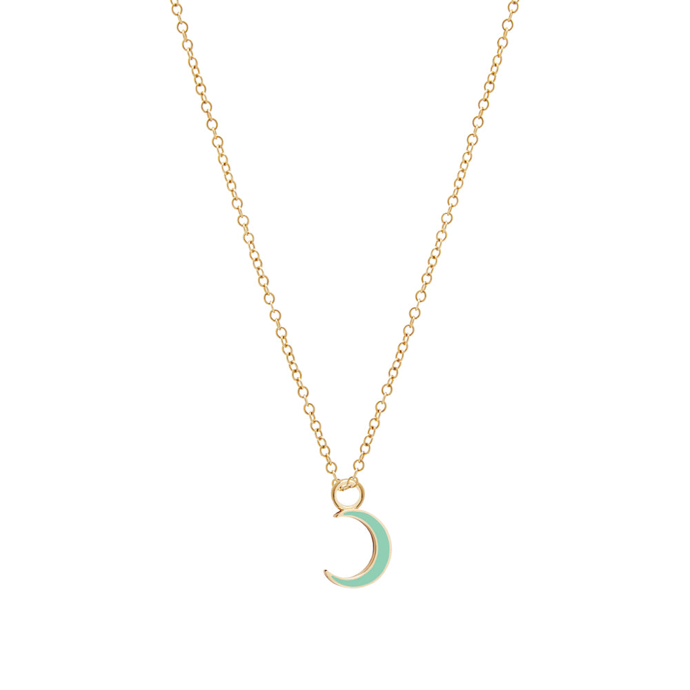 9ct Yellow Gold Mint Green Enamel Half-Moon Necklace