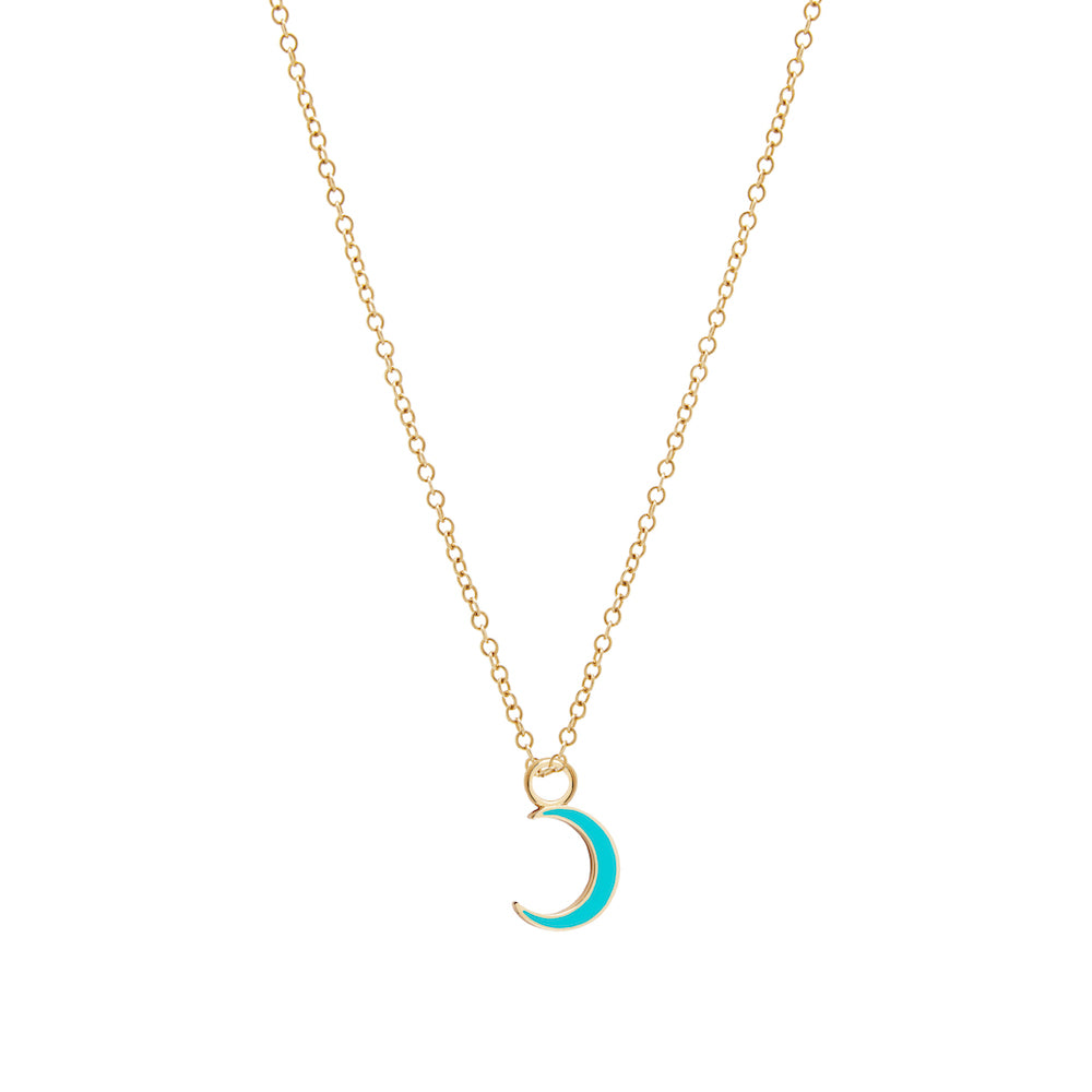 9ct Yellow Gold Turquoise Enamel Half-Moon Necklace