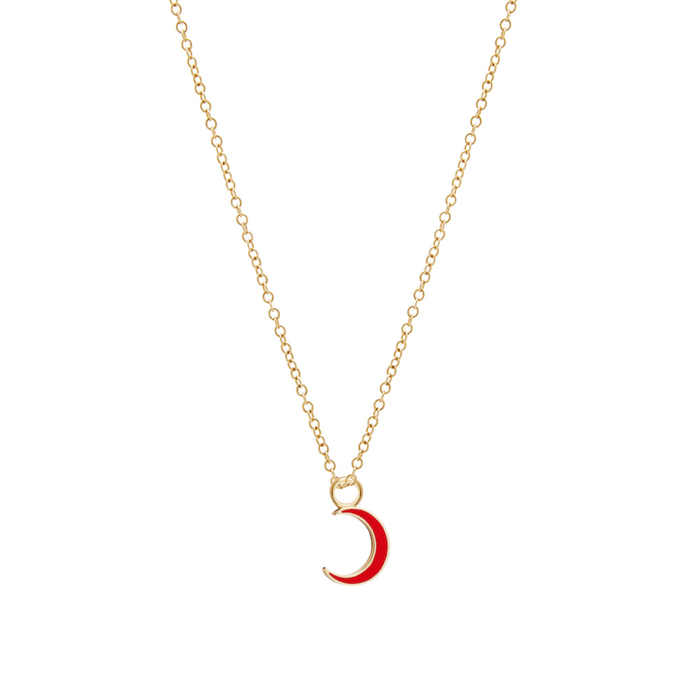 9ct Yellow Gold Red Enamel Half-Moon Necklace