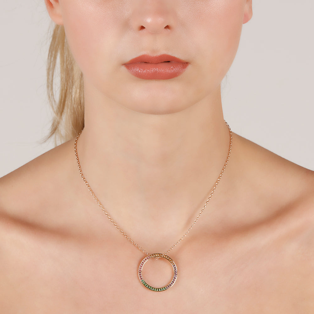 Yellow Gold Circle of Life Necklace with Tsavorite, Pink Tourmaline, Citrine and Amethyst