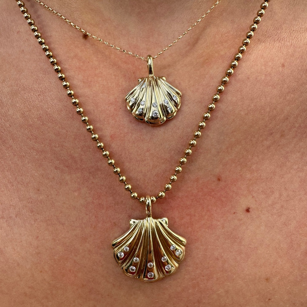9ct Yellow Gold Shell Necklace With Diamonds - Fixed Loop (Small/Large)