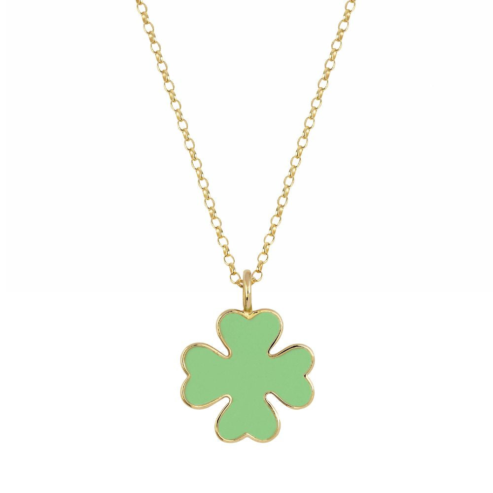 9ct Yellow Gold Mint Green Enamel Clover Necklace