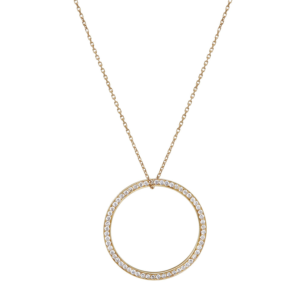 Yellow and White Gold Circle of Life Pendant Pavé-Set with Diamonds
