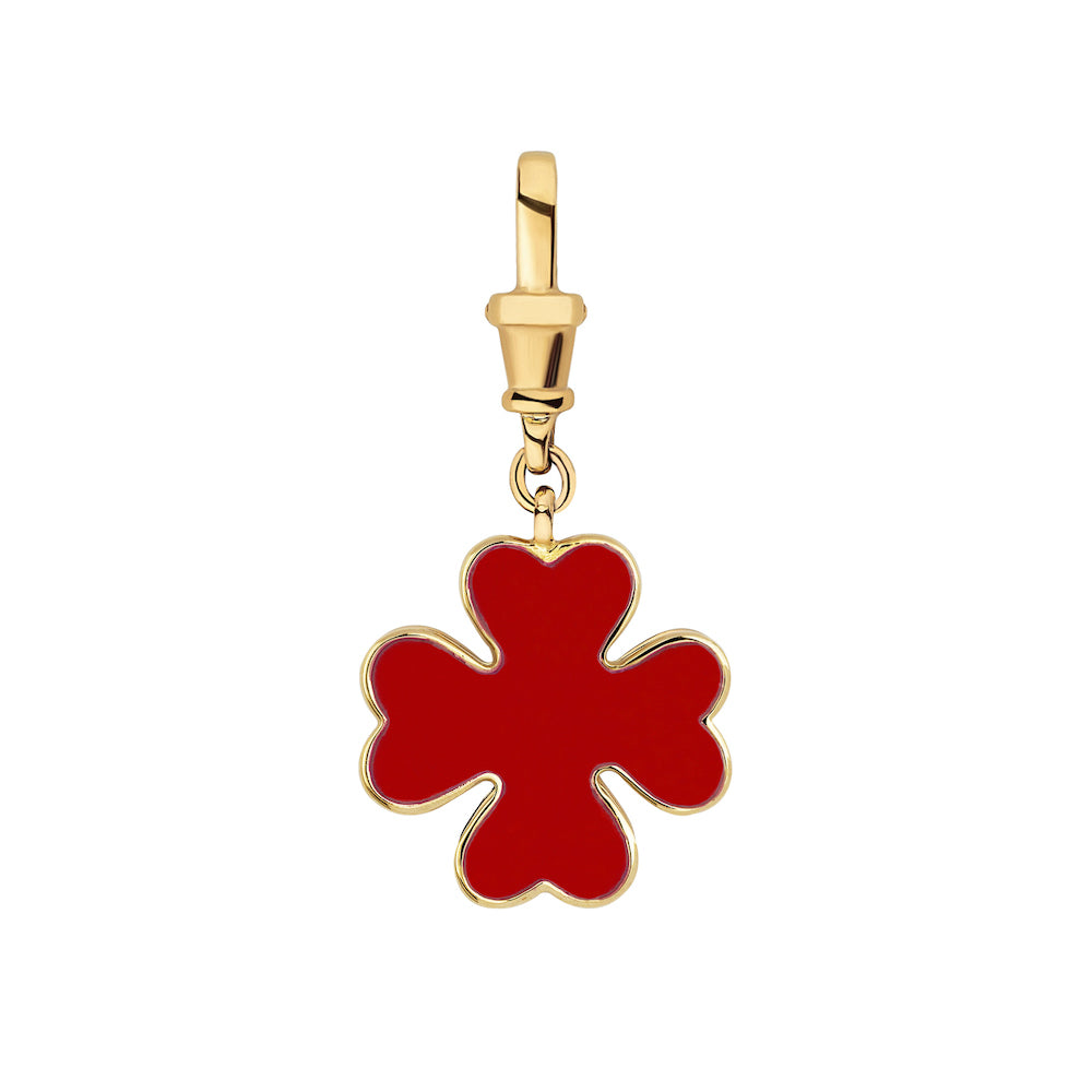 9ct Yellow Gold Red Enamel Clover Necklace