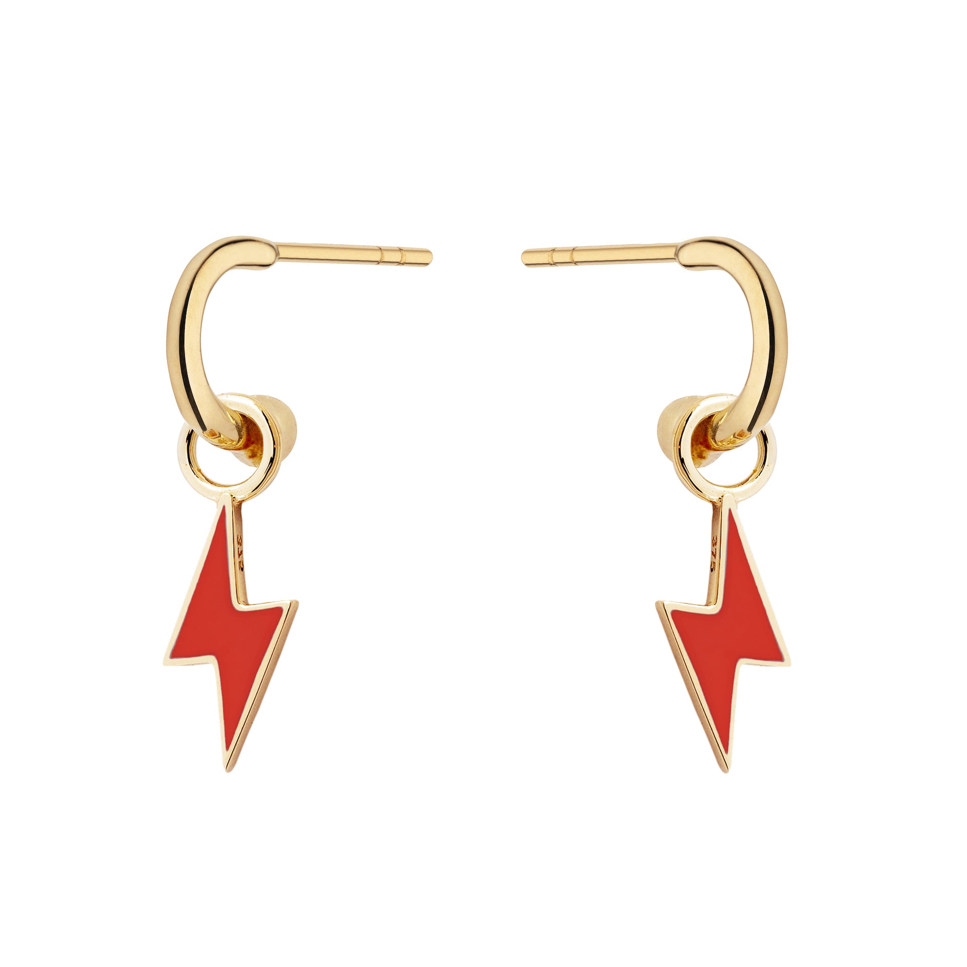 9ct Yellow Gold Earrings with Interchangeable Red Enamel Bolt Drops