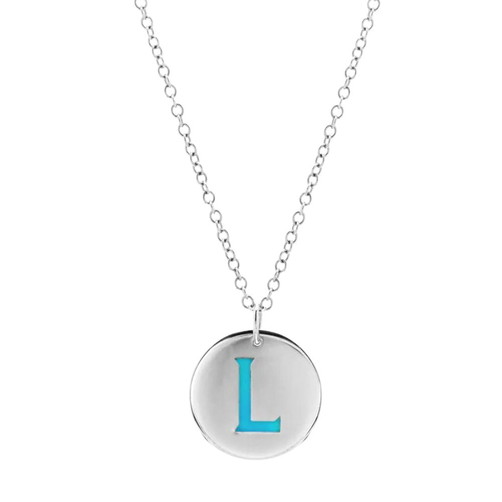 Sterling Silver Enamel Initial Disc Necklace