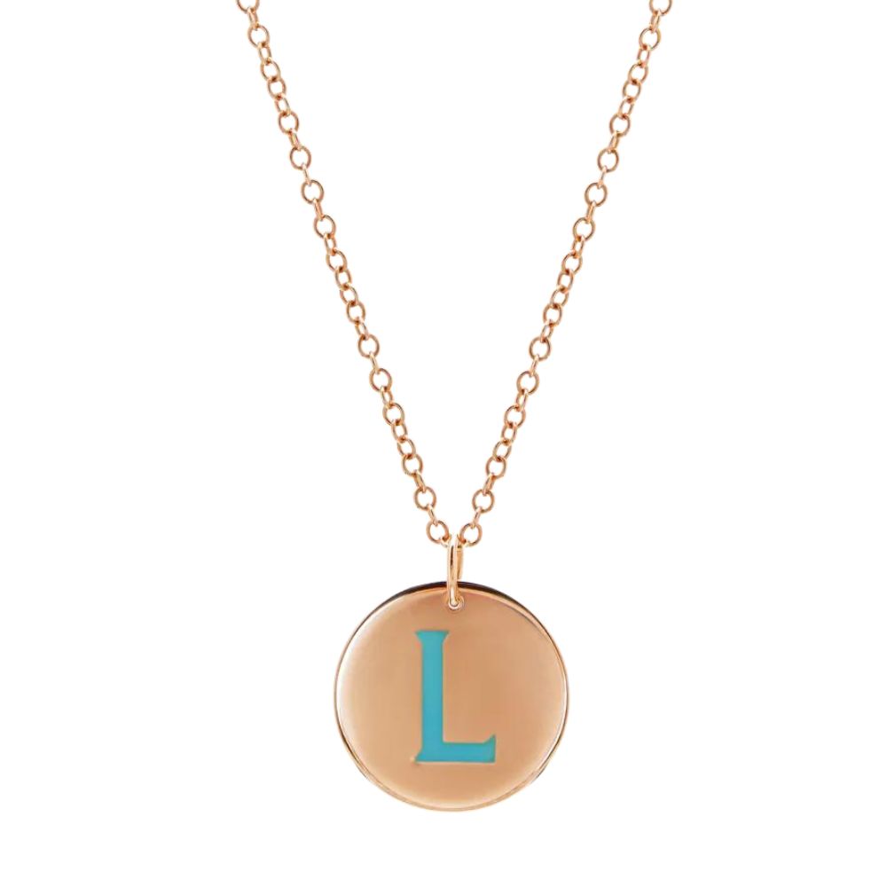 Sterling Silver and Gilt Enamel Initial Disc Necklace