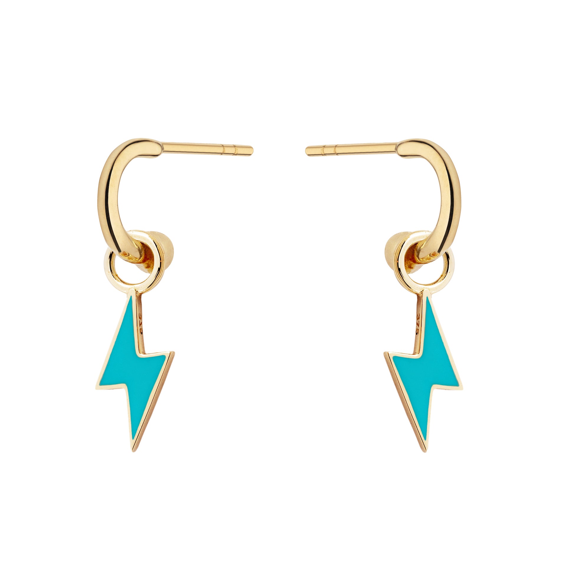 9ct Yellow Gold Turquoise Enamelled Lightning Bolt Charms