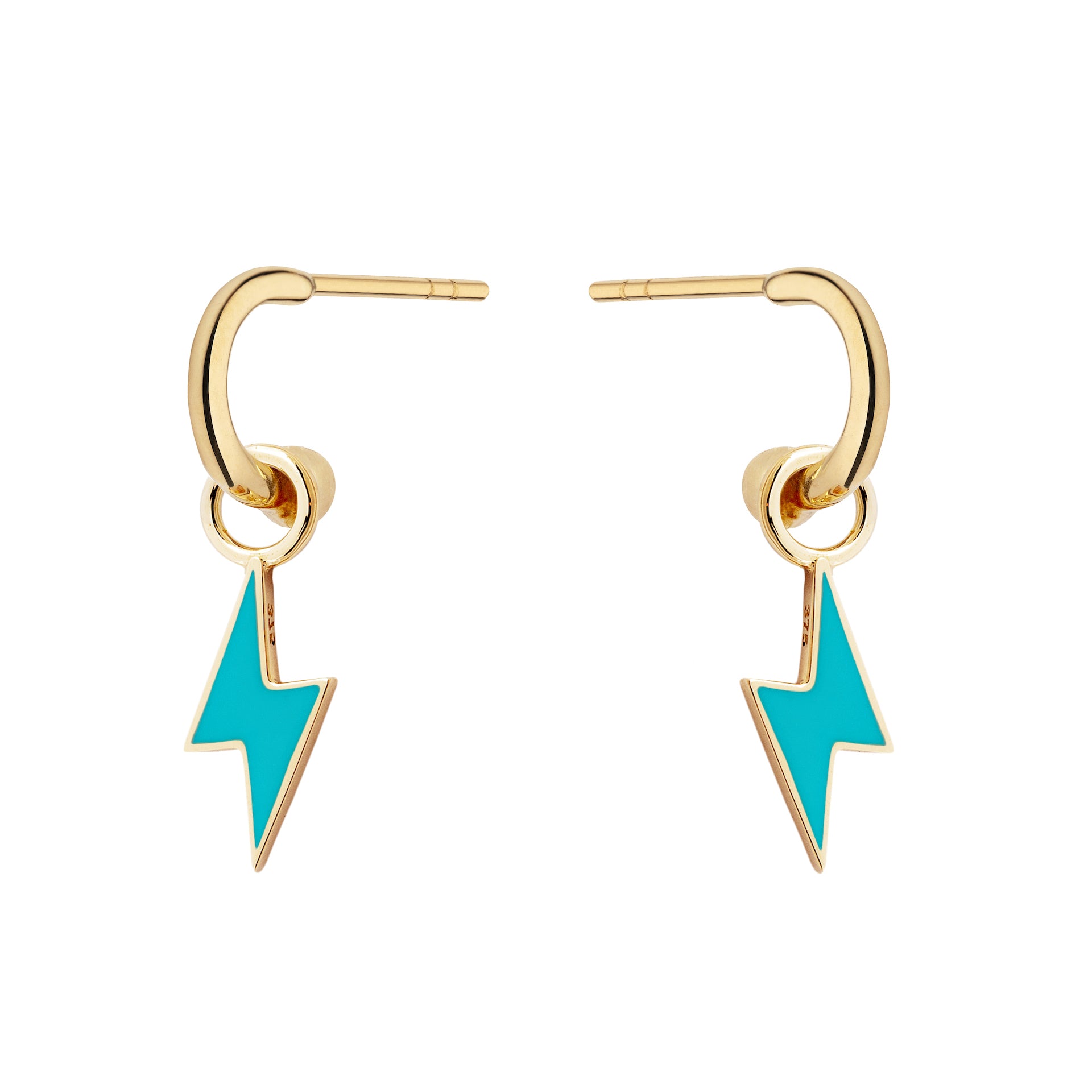 9ct Yellow Gold Earrings with Interchangeable Turquoise Enamel Bolt Drops