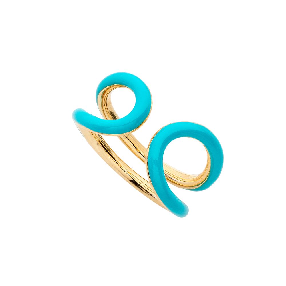 9ct Yellow Gold Oval Ring with Turquoise Enamel