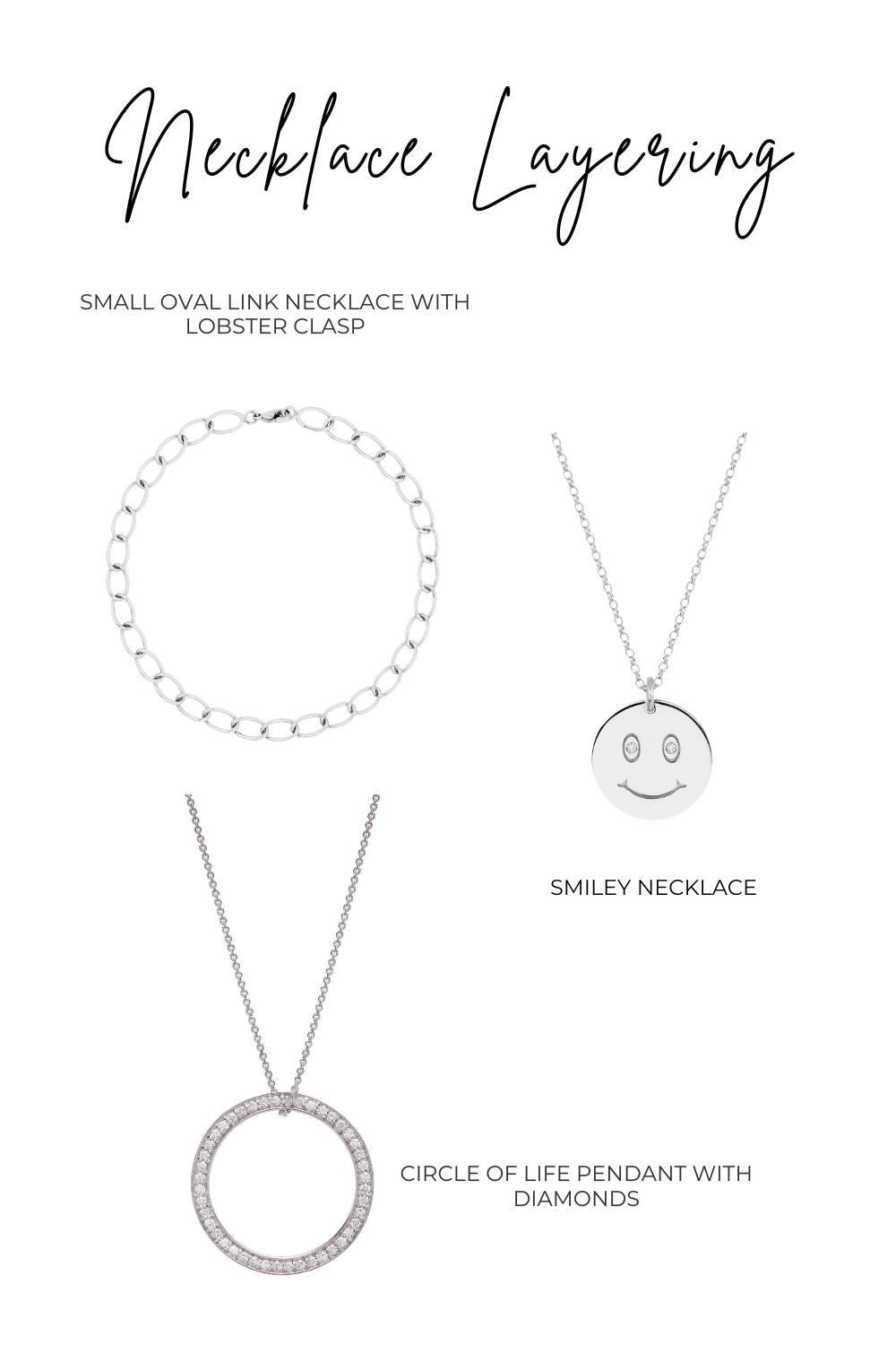 9ct White Gold and Diamond Smiley Necklace (Small/Large)