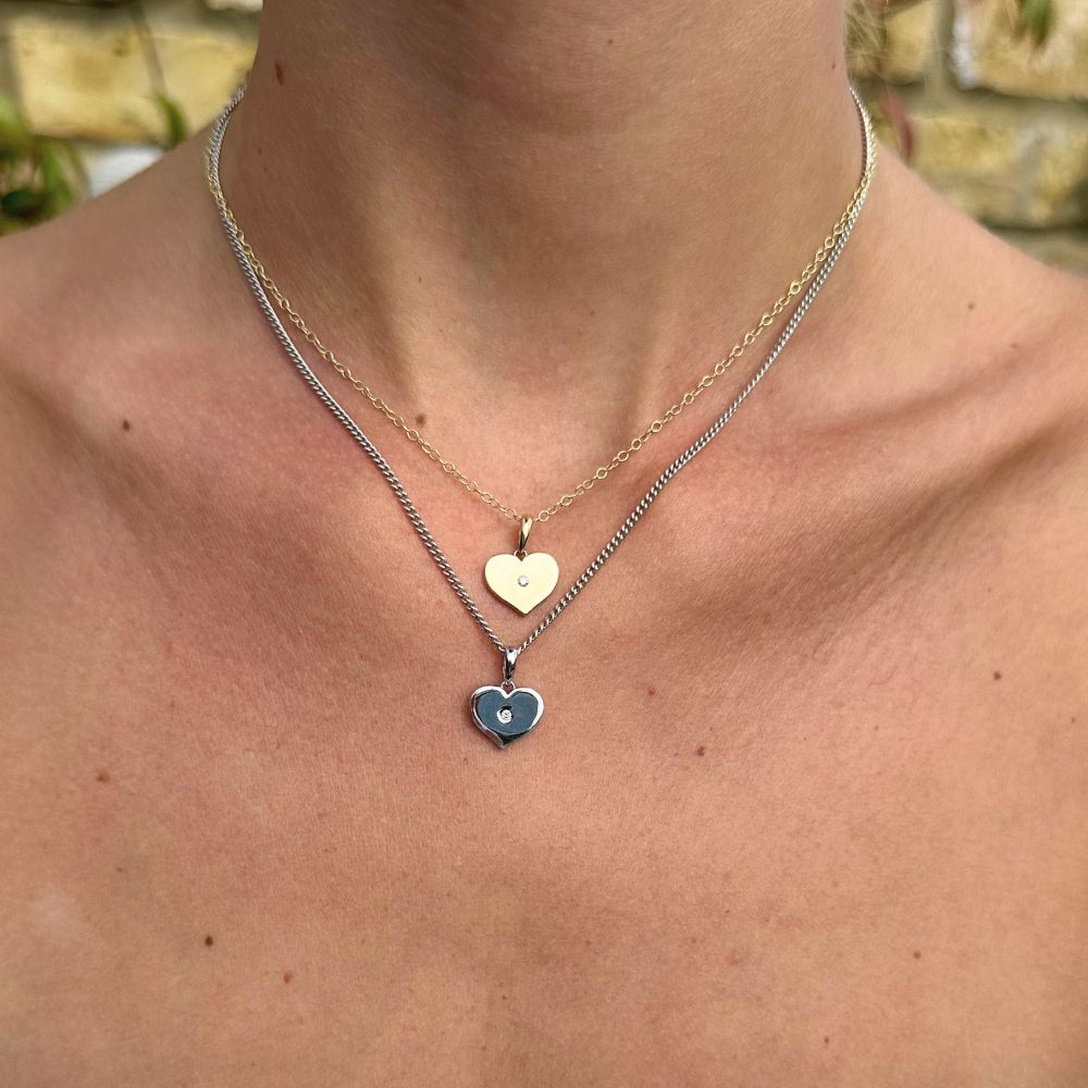 9ct Yellow/White Gold Plain Heart Necklace with Diamond