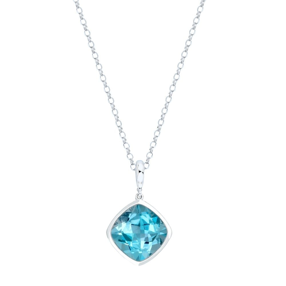 9ct White Gold Single-Stone Sky Blue Topaz Necklace