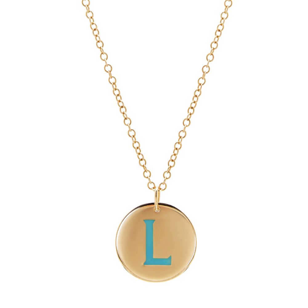 9ct Yellow Gold Enamel Initial Disc Necklace