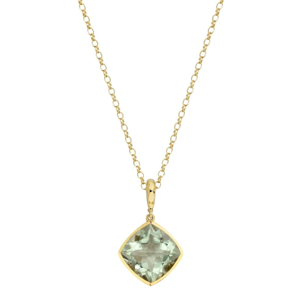 9ct Yellow Gold Single-Stone Green Quartz Necklace