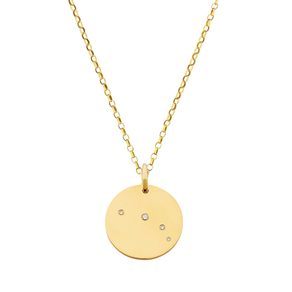 9ct Yellow Gold Disc Zodiac Necklace with Diamond-Set Constellation