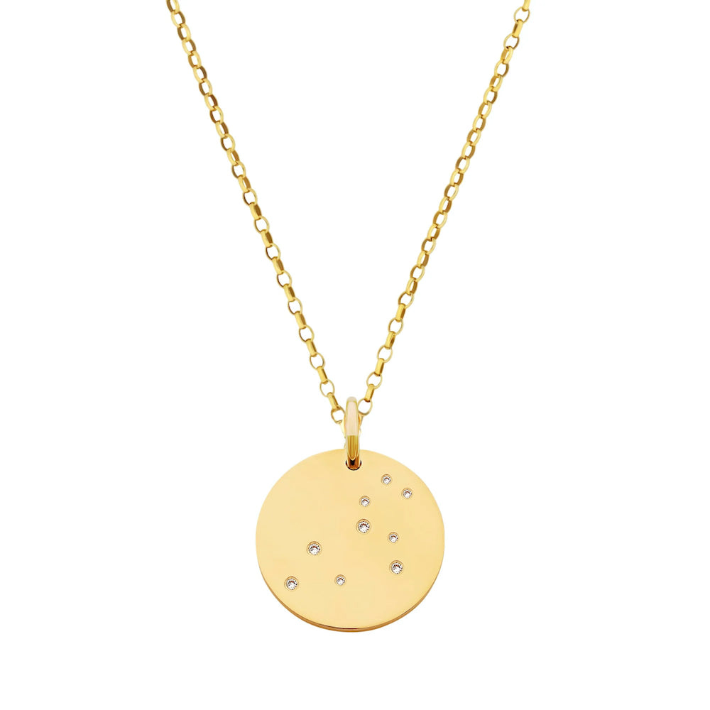 9ct Yellow Gold Disc Zodiac Necklace with Diamond-Set Constellation