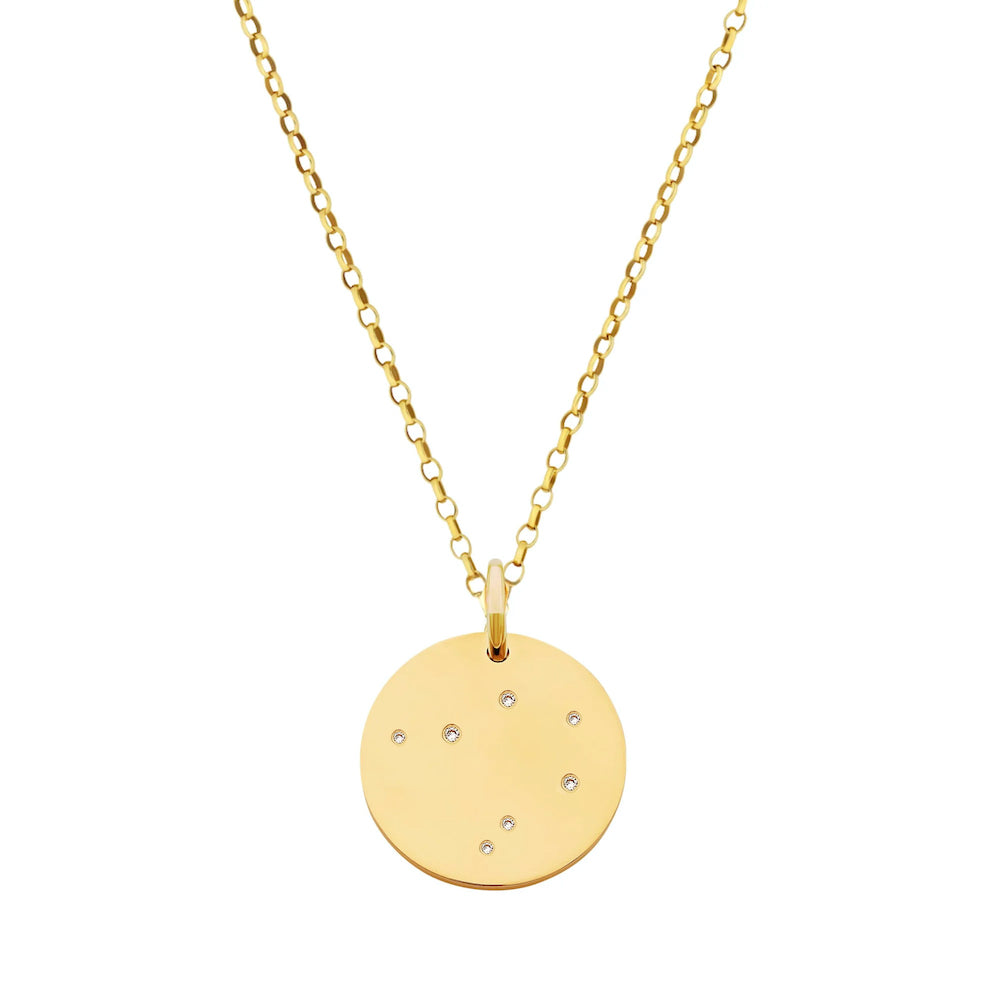 9ct Yellow Gold Disc Zodiac Necklace with Diamond-Set Constellation