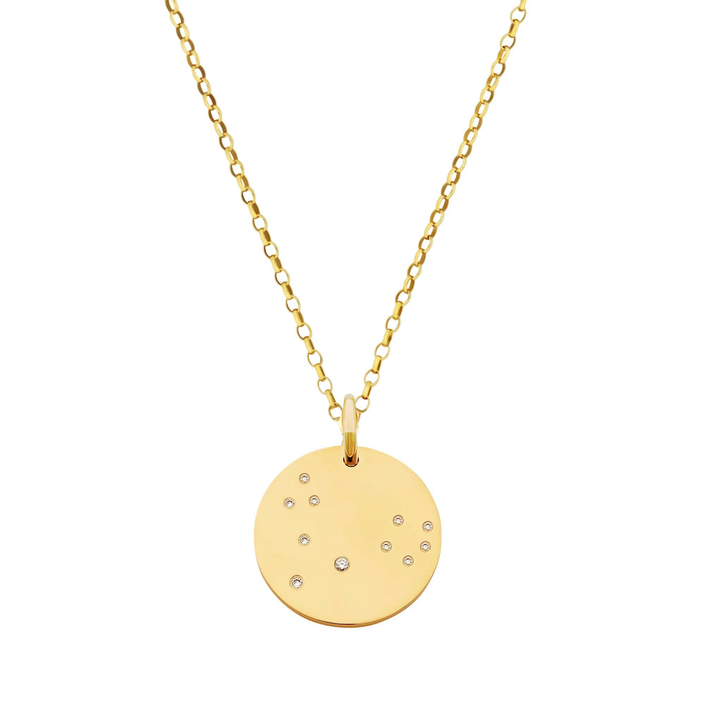9ct Yellow Gold Disc Zodiac Necklace with Diamond-Set Constellation