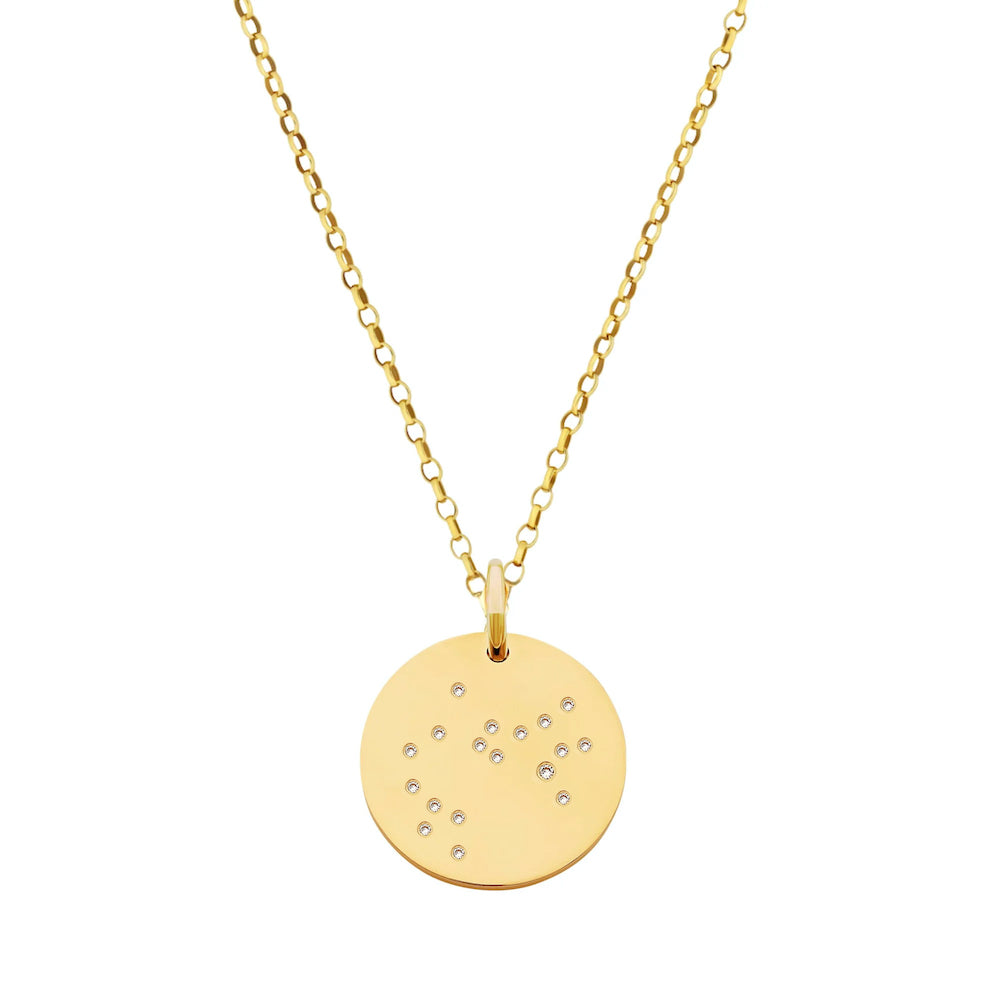 9ct Yellow Gold Disc Zodiac Necklace with Diamond-Set Constellation
