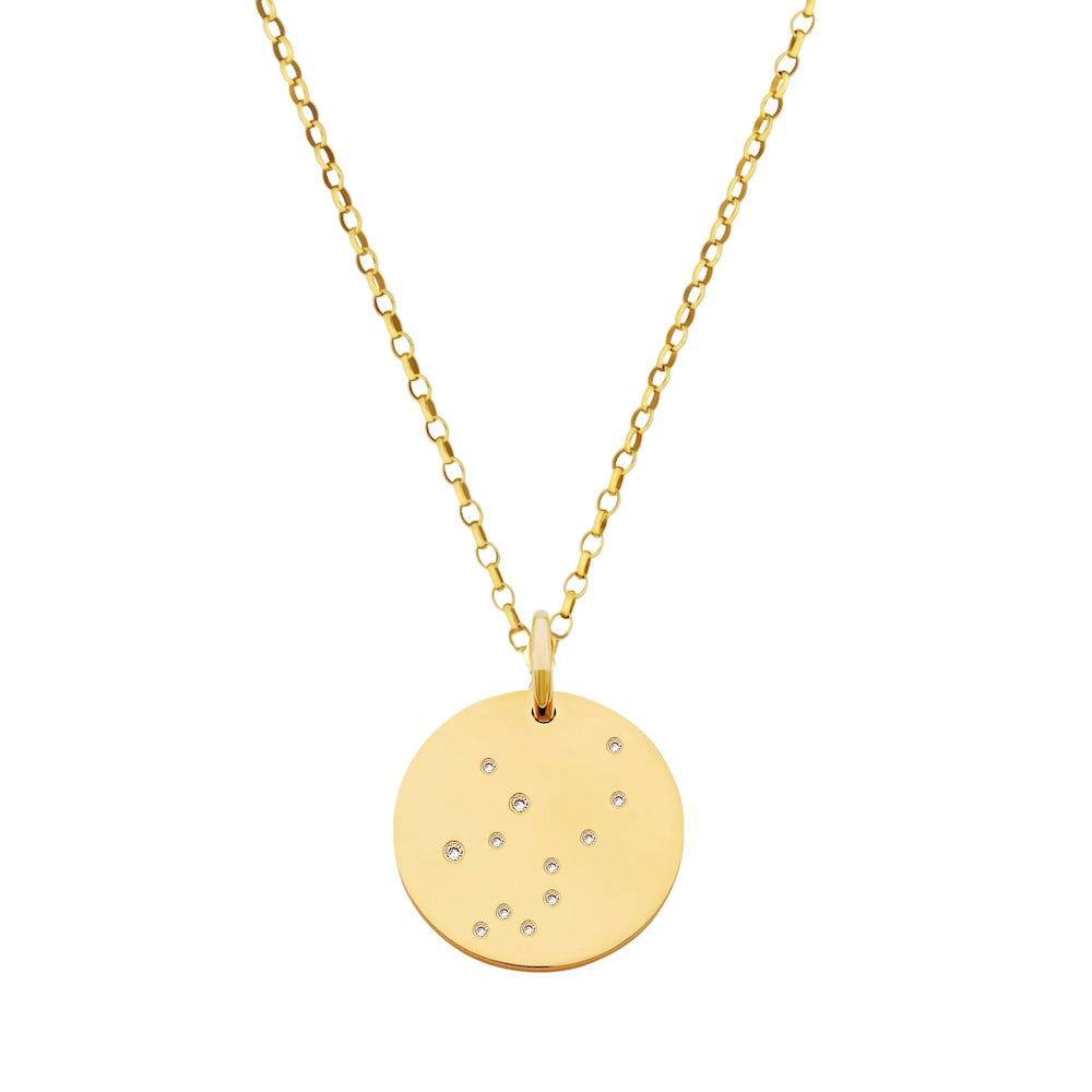 9ct Yellow Gold Disc Zodiac Necklace with Diamond-Set Constellation