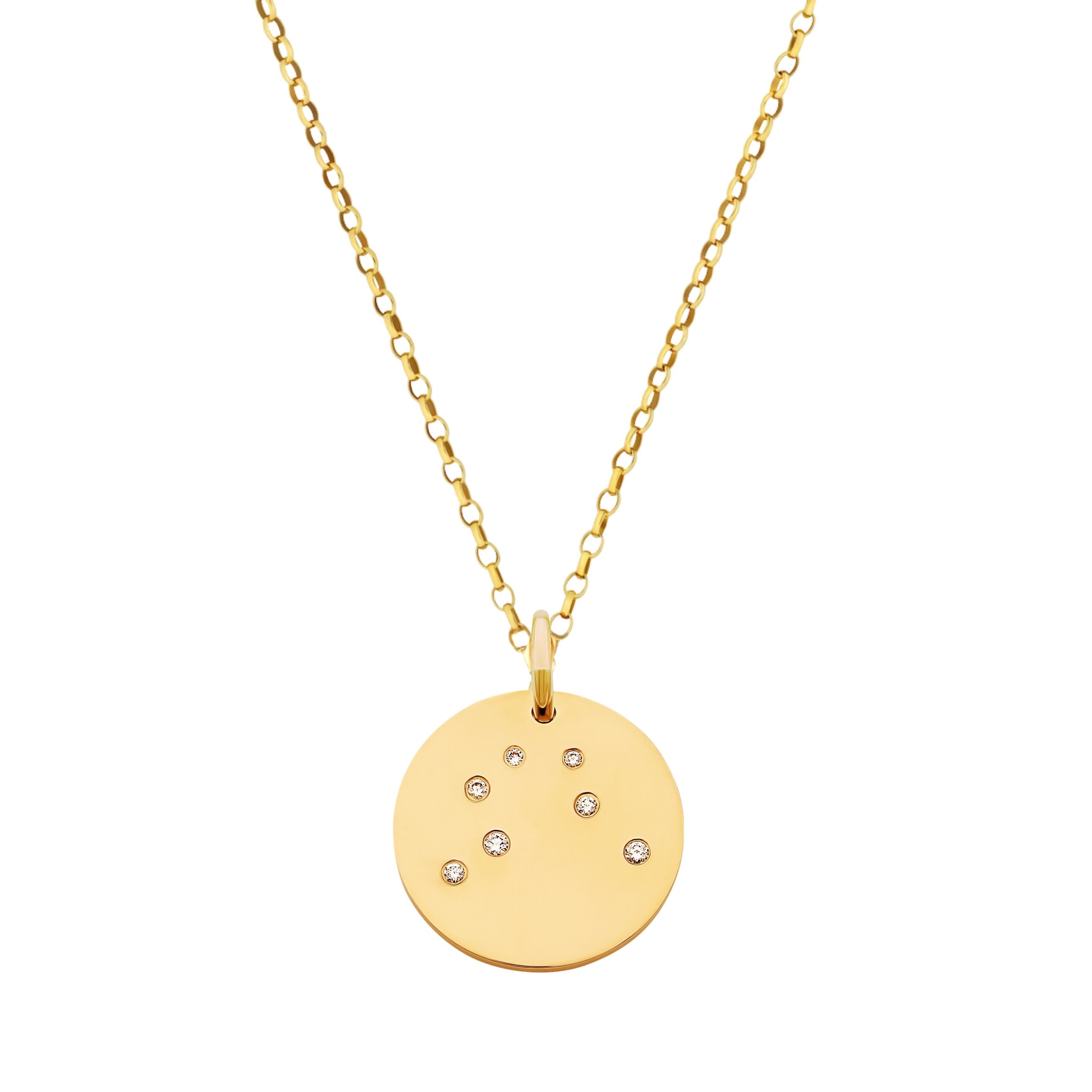 9ct Yellow Gold Disc Zodiac Necklace with Diamond-Set Constellation