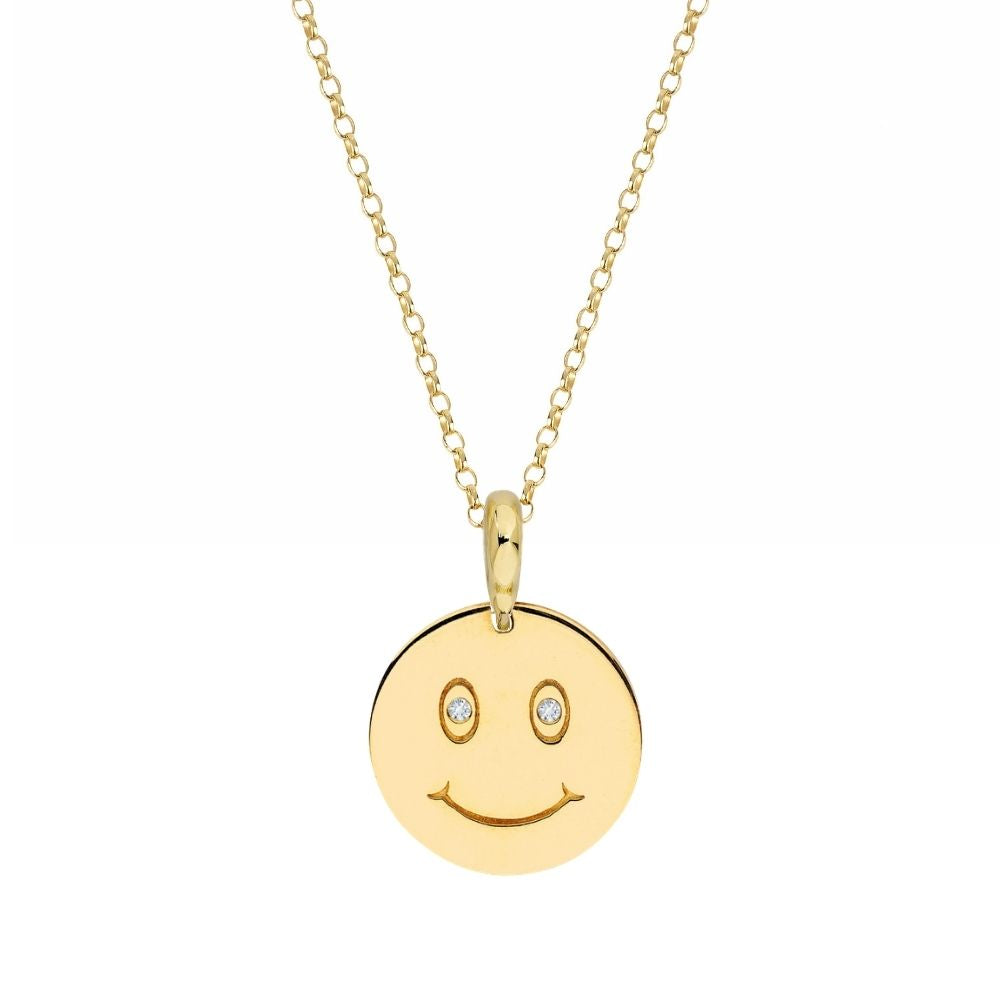 Gold-Plated Smiley Necklace with Diamond (Small/Large)