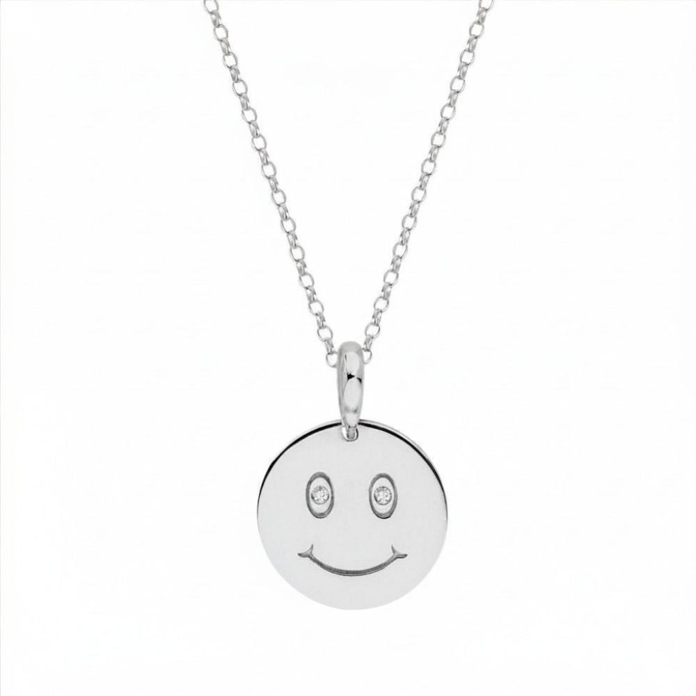 Sterling Silver Smiley Necklace with Diamond (Small/Large)