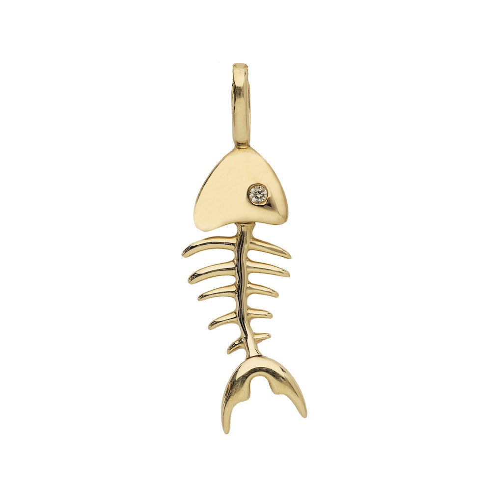 9ct Yellow Gold and Diamond Fishbone Necklace