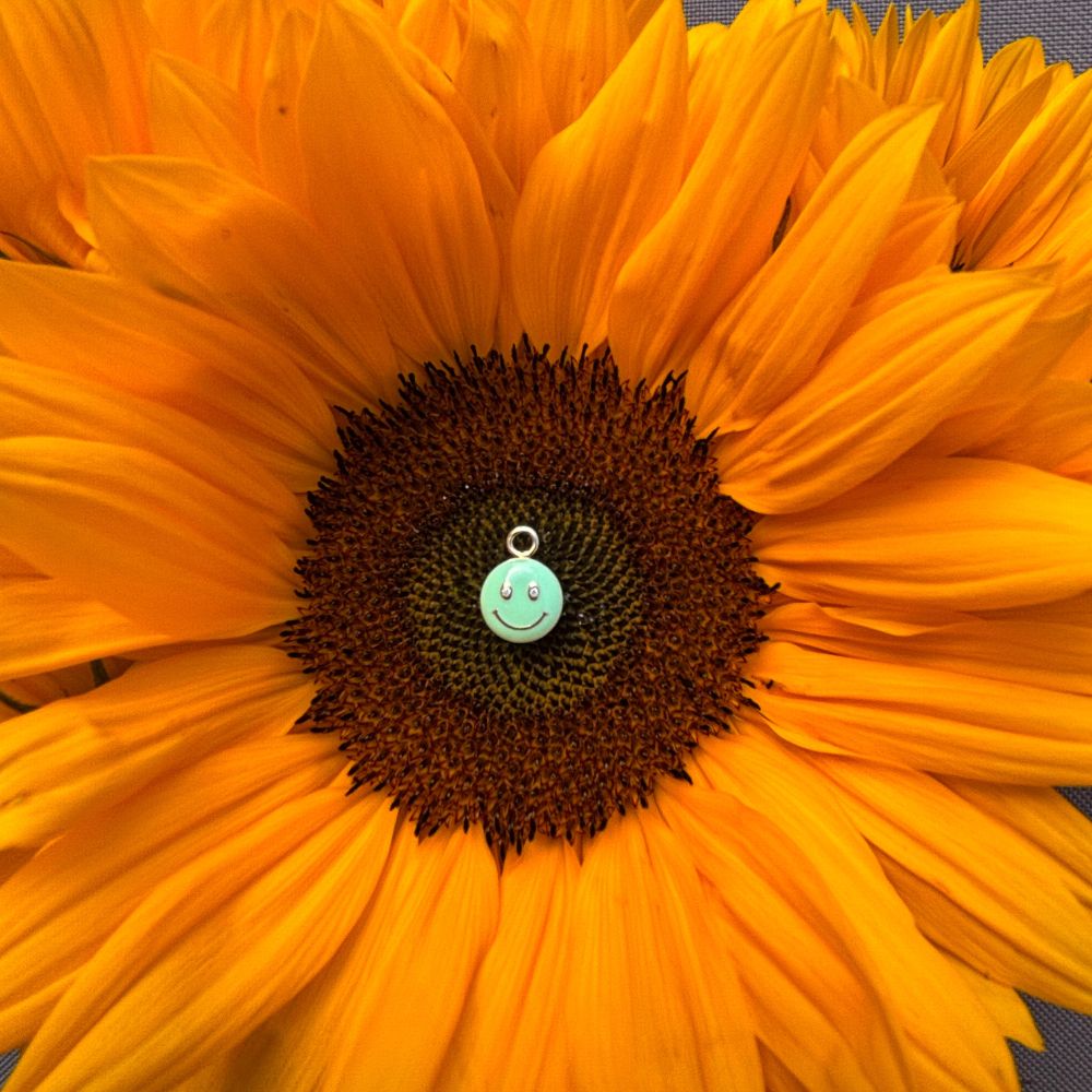 9ct Yellow Gold Smiley Necklace with Mint Green Enamel and Diamonds
