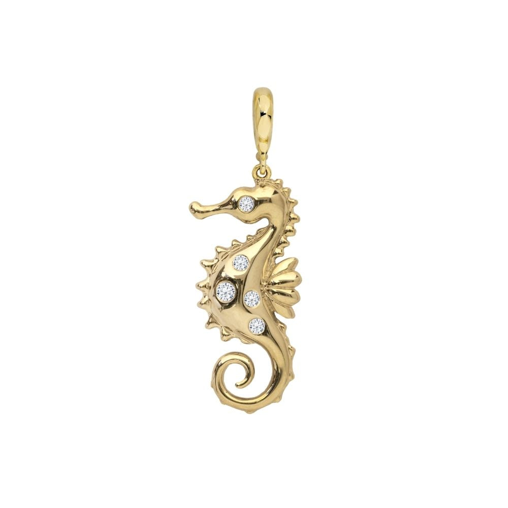 Gold-Plated Seahorse Necklace with Diamonds - Connector Loop