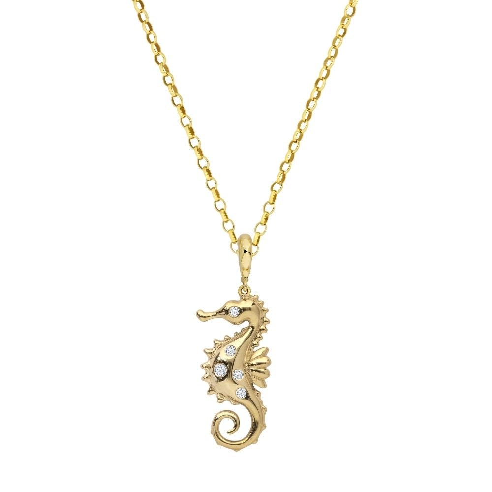 Gold-Plated Seahorse Necklace with Diamonds - Connector Loop