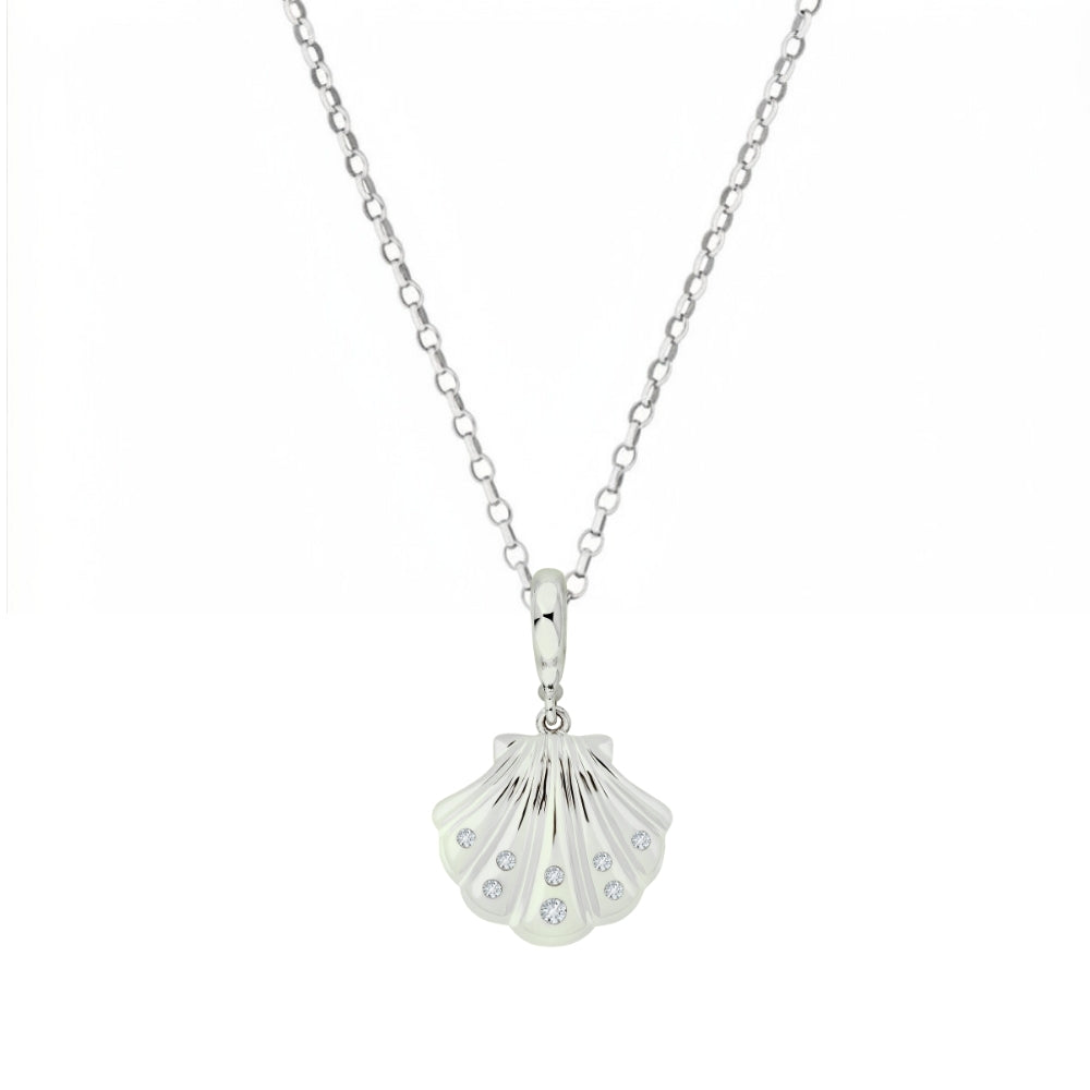 Sterling Silver Shell Necklace With Diamonds - Connector Loop (Small/Large)